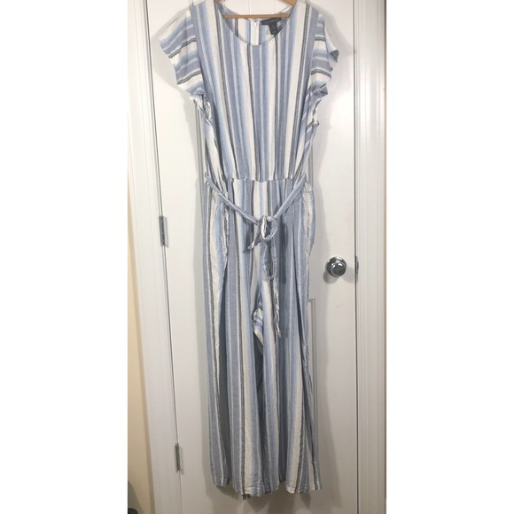 Lane Bryant Jumpsuit Sz 22 Linen Blend Flutter Cap-Sleeve Boho Coastal Nautical - Picture 1 of 8
